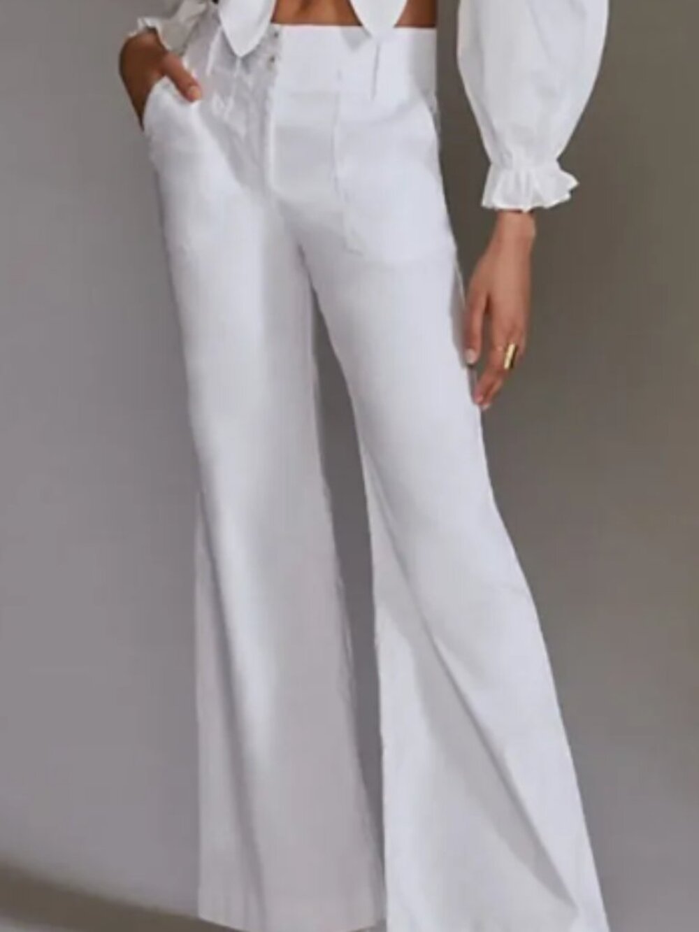 Maeve White High-Waist Wide-Leg Trousers